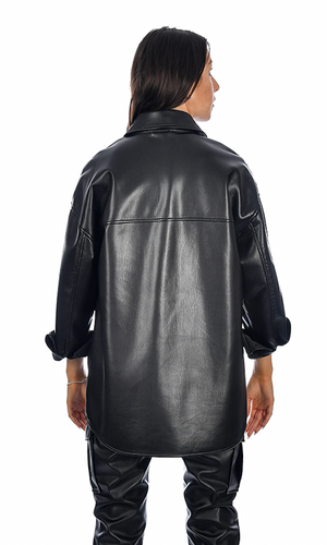 Makayla faux leather shacket - black